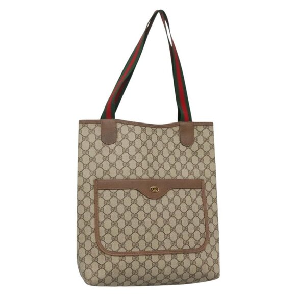GUCCI GG Supreme Web Sherry Line Tote Bag PVC Beige Red 39 02 003 Auth - Picture 1 of 16